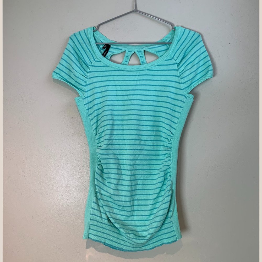 Maurice Long Blue/Green Top with Blue Stripes